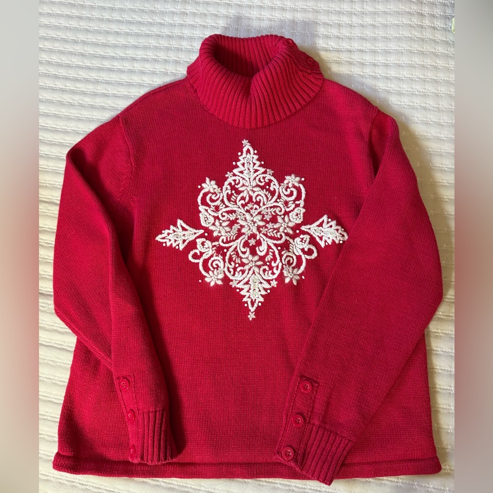 Vintage NorthStyle‎ red Snowflake sweater.